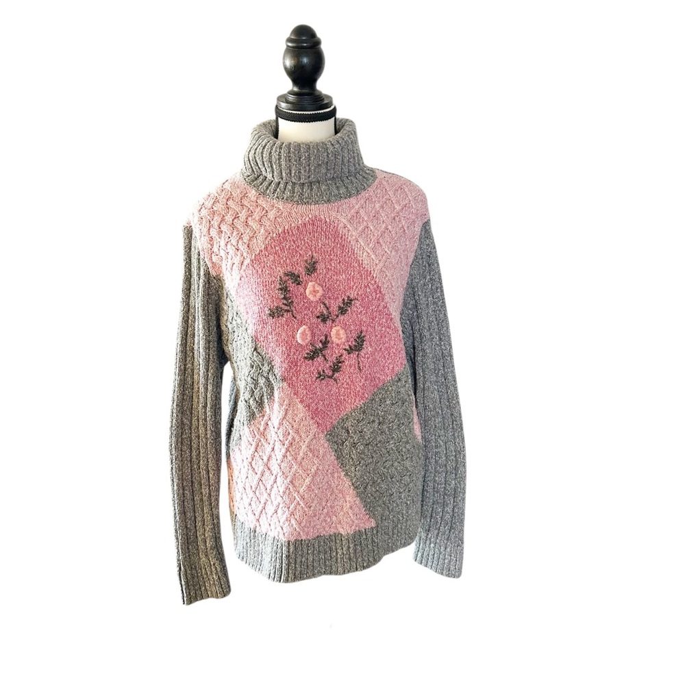 Vintage Northern Reflections Pink and Gray Cowl Neck Sweater Cotton-Blend Large